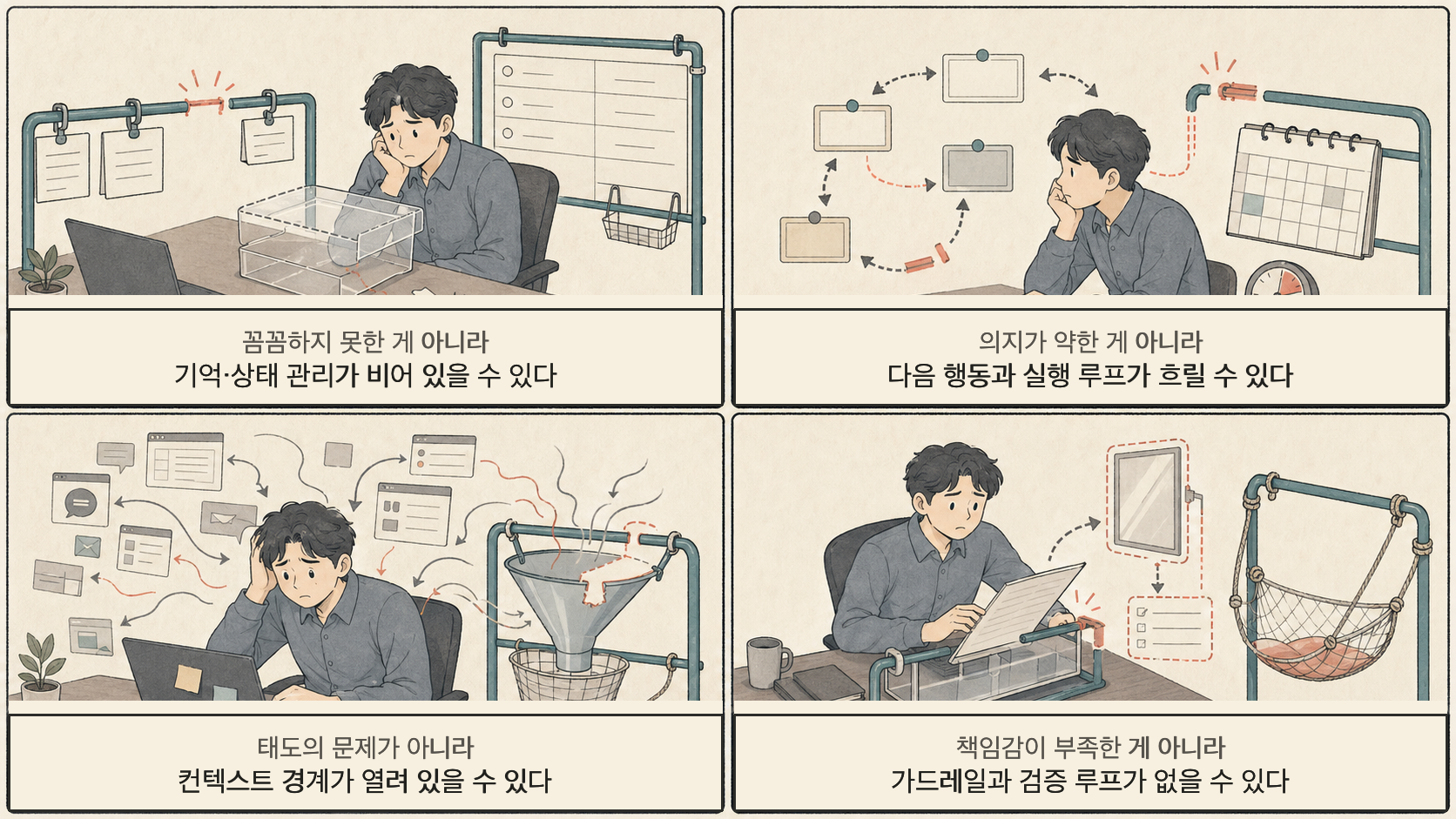 비난 대신 비어 있는 하네스 구성요소를 바라보기